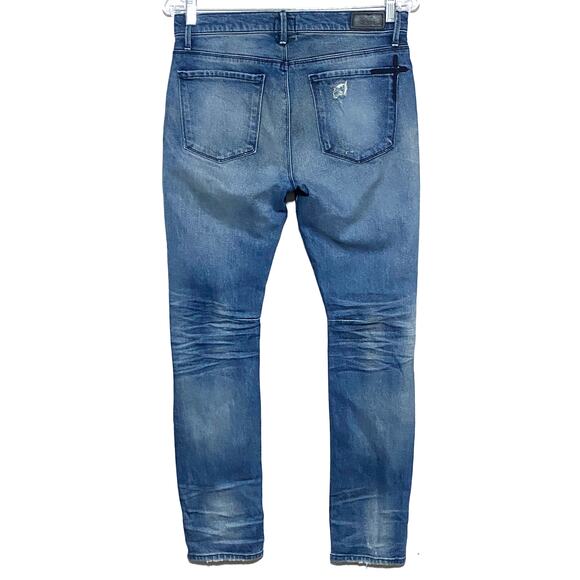 RTA Skinny Jeans Distressed Ripped Cross Patch Button Fly Stretch Womens 25 USA - Picture 2 of 11